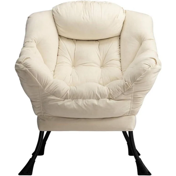 Sessel Ohrensessel Relaxsessel Lesesessel Samt Stahlrahmen Beige – Bild 8