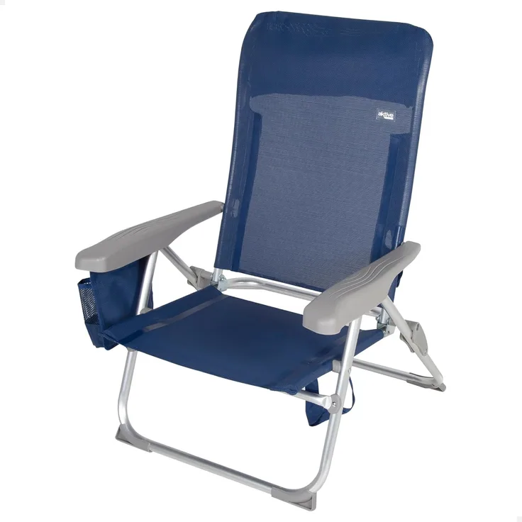 AKTIVE Slim Extraflacher Klapp-Strandstuhl, Sehr kompakt, Multiposition, Mit Kissen und Tasche, Mit Griff für einfachen Transport, 6 Positionen, Maße 47x58x87 cm, Aluminium, Anti-Roll (62289)