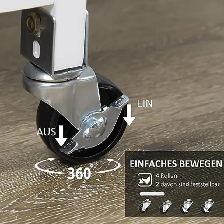 HOMCOM Servierwagen Küchenwagen mit Schubladen Arbeitsplatte, (Rollwagen, 1 St, Küchenrollwagen), Weiß, 67 x 37 x 87 cm – Bild 4