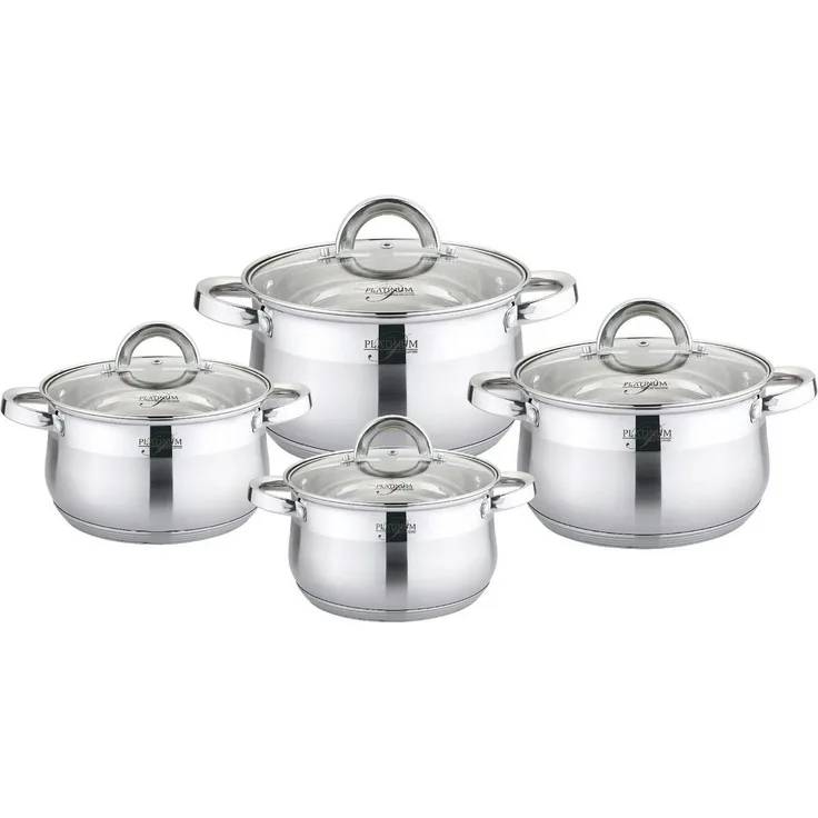 Platinum Kochtopf 8 tlg Edelstahl Kochtopfset Induktion Kochtopf Töpfe Topf Deckel Unive, (8-tlg)