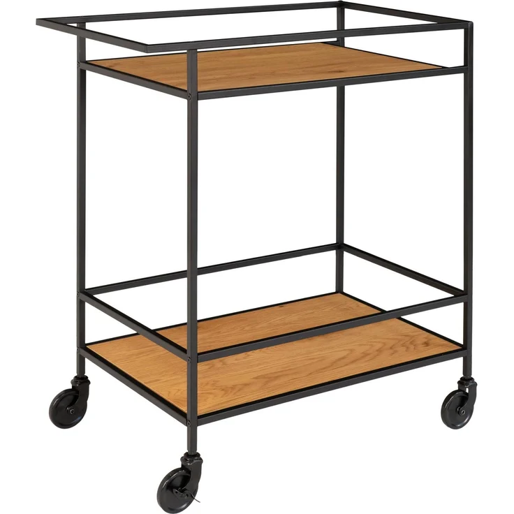 House Nordic Barwagen mit 2 Einlegeböden, Eichenoptik, Gestell schwarz, 68x40x79 cm – Bild 2