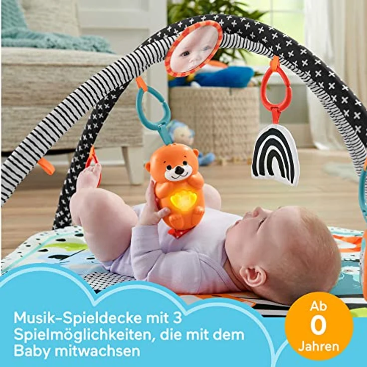 Fisher-Price Tierfreunde Kontrast-Spieldecke, Spielbogen, mit Musik und Licht, Krabbeldecke für Baby, zum Spielen im Bauchlage, Baby Ausstattung, ab Geburt, HPF39 – Bild 3