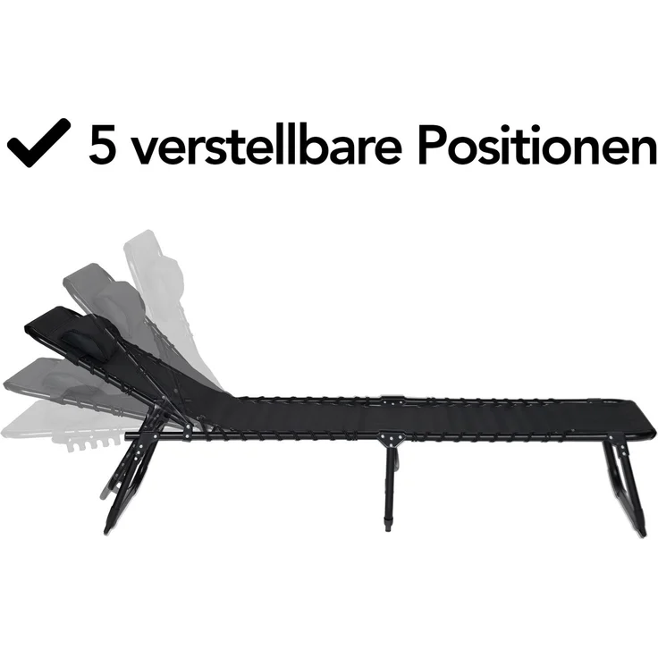 Brixy Sonnenliegen (2er Set) - Faltbar - Inklusive Kopfkissen - Sonnenliegen - Liegestühle - verstellbar - Garten - Wetterfest - Anthrazit – Bild 5