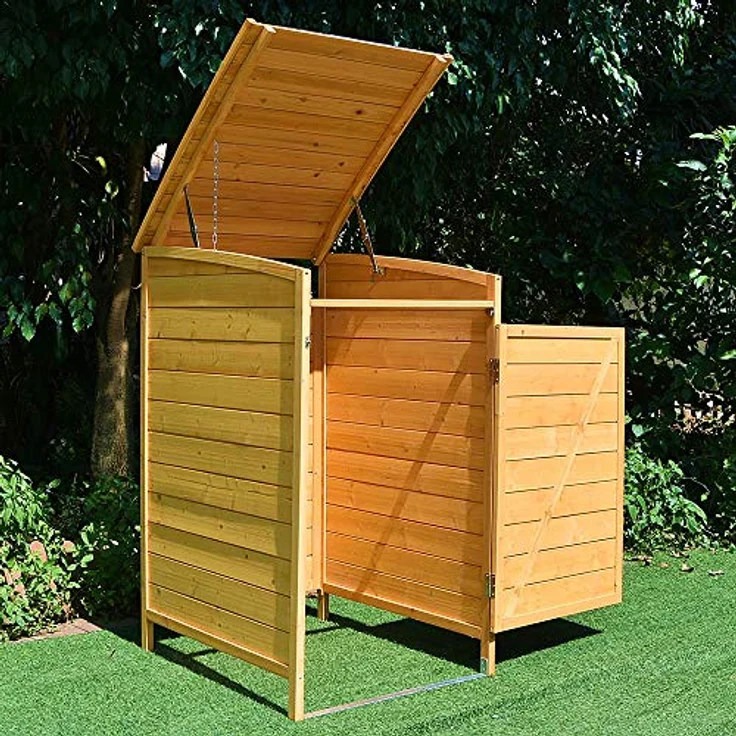 Mülltonnenverkleidung Braun Einzelbox 2x 120L oder 240L Gartenbox Zinkdach Holz – Bild 9
