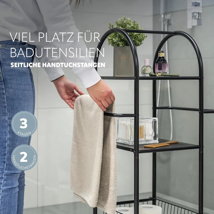 bremermann Standregal Bad-Standregal aus Metall, 2in1, 3 Etagen, 2 Handtuchstangen, schwarz – Bild 4