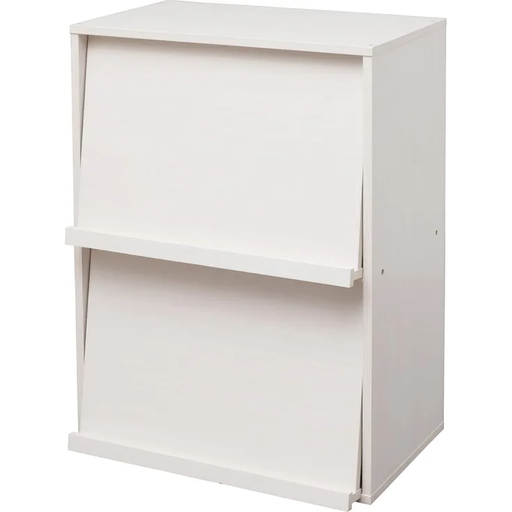 Iris Ohyama, Möbel, Bücherregal, Aufbewahrungsregal, 2 Klapptüren, Design, Modern, Vielseitig verwendbar, Büro, Schlafzimmer, Wohnzimmer - Flap Rack CHR-2 - Eiche weiß