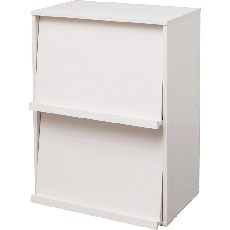 Iris Ohyama, Möbel, Bücherregal, Aufbewahrungsregal, 2 Klapptüren, Design, Modern, Vielseitig verwendbar, Büro, Schlafzimmer, Wohnzimmer - Flap Rack CHR-2 - Eiche weiß
