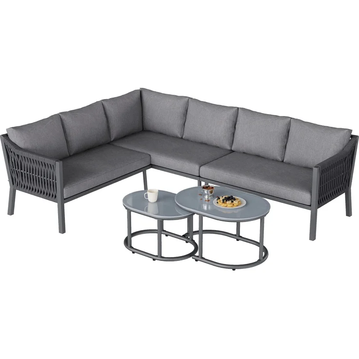 Merax Gartenmöbel-Set für 6 Personen, Eisen / Polyester grau, 243,5x186x80 cm – Bild 10