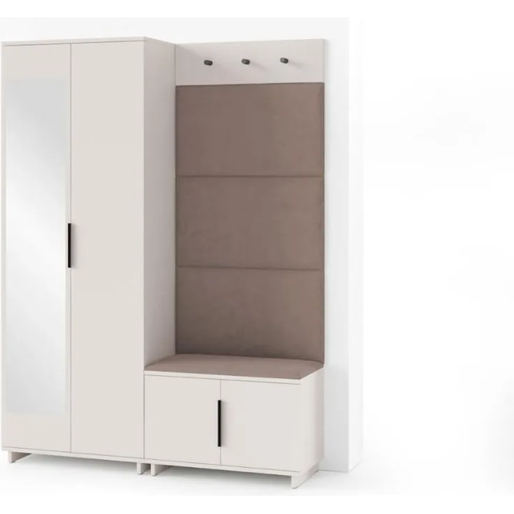 Garderoben-Set Napoli Version 3: Kleiderschrank mit Polsterpaneelen, Schuhschrank Flur und Eingangsbereich (Cashmere/Trinity 05), 189 x 40 x 140 cm