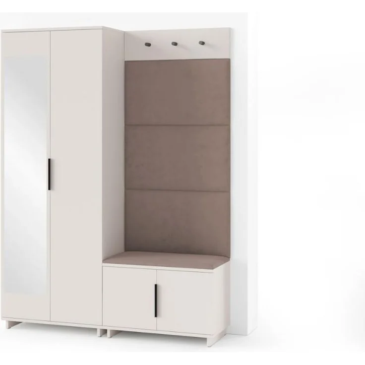 Garderoben-Set Napoli Version 3: Kleiderschrank mit Polsterpaneelen, Schuhschrank Flur und Eingangsbereich (Cashmere/Trinity 05), 189 x 40 x 140 cm – Bild 1