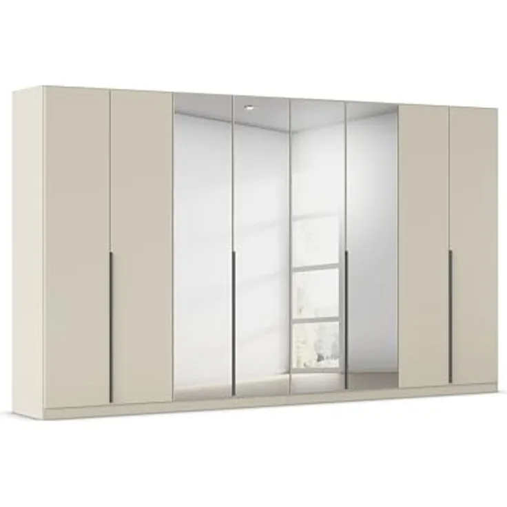 Rauch Möbel Alabama, Kleiderschrank für Schlafzimmer, Kinderzimmer, Wohnzimmer, Garderobe, Flur, 8-türig, Spiegel, mit Zubehör Basic, Farbe Beige, Breite 360 cm