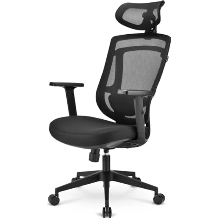 Sharkoon OfficePal C10, Ergonomischer Bürostuhl mit Netz-Rückenlehne, verstellbaren Armlehnen und integrierter Kopf- und Lordosenstützung, belastbar bis 110 kg – Bild 1