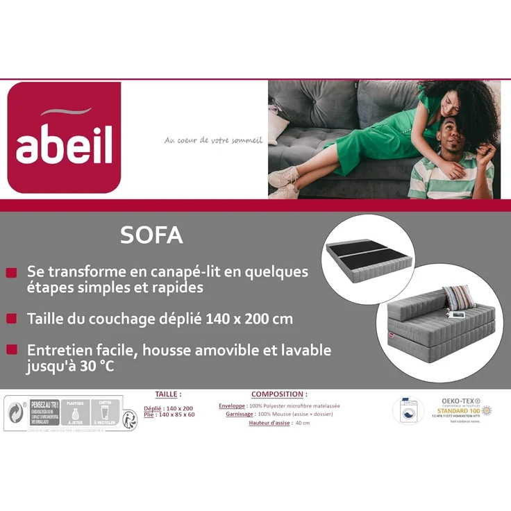 Abeil - Schlafsofa – große Luxus-Zusatzmatratze – Abnehmbarer und waschbarer Bezug bei 30 °C – Öko-Tex Zertifiziert – 2 Personen – Bild 5