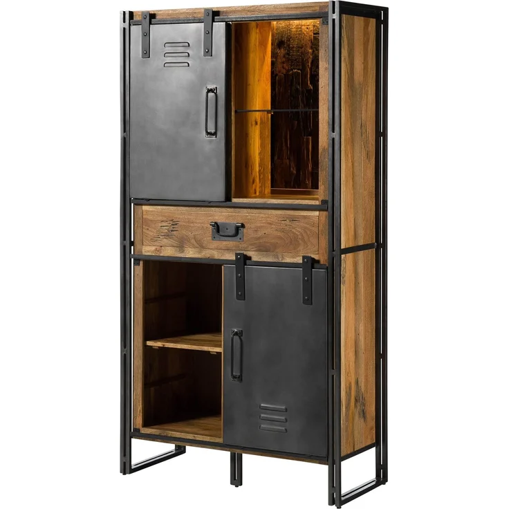 Schrank Mango / Altholz 105x45x195 natur / grau lackiert / Metall grau BLACKBURN LUX #405 – Bild 1