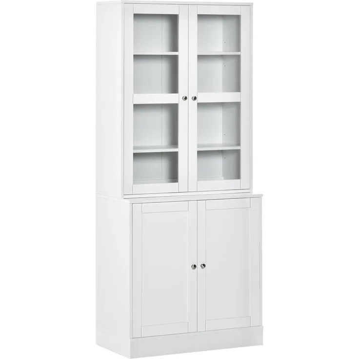 Bücherschrank 178,5 cm Hochschrank Vitrinenschrank mit Glastür 6 Fächern Küchenschrank für Wohnzimmer Küche Weiß--Weiß--76x40x178.5cm--YOUDENOVA