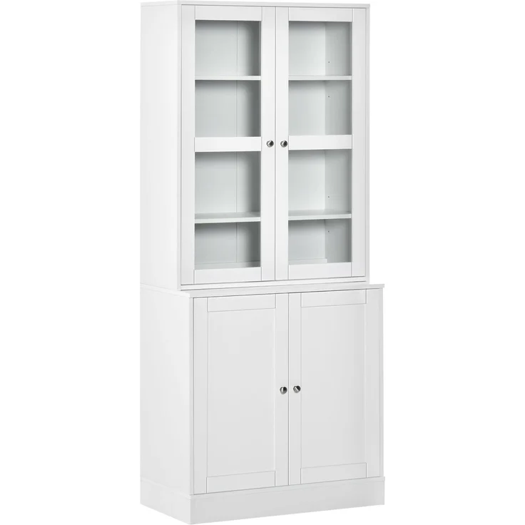 Bücherschrank 178,5 cm Hochschrank Vitrinenschrank mit Glastür 6 Fächern Küchenschrank für Wohnzimmer Küche Weiß--Weiß--76x40x178.5cm--YOUDENOVA – Bild 1