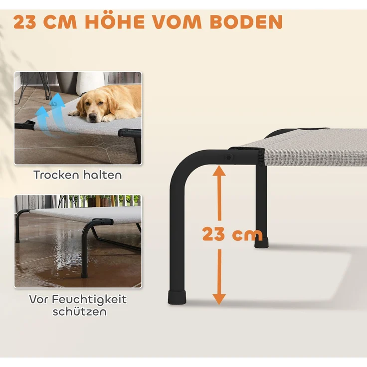 PawHut Erhöhtes Hundebett, Stahl, Texteline, Beige, 152L x 94B x 23H cm – Bild 4