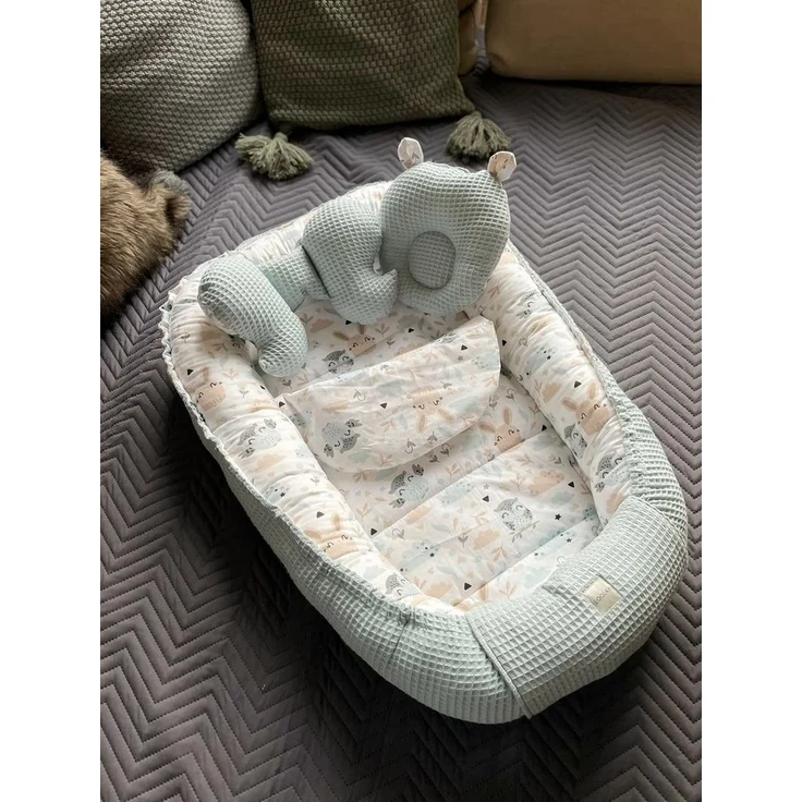 Loolay Bettnestchen Minze WAFFELPIQUE/ HASE Beige Weiß Babynest Babyausstattung, (Reisebett Nestchen SOLO/ o. in PREMIUM Geschenk SETS für Neugeborene, 5-tlg, 4 Jahreszeiten ATMUNGSAKTIVER WAFFELSTOFF Bestseller GESCHENK), LOOLAY® - 100% Europäische St... – Bild 3