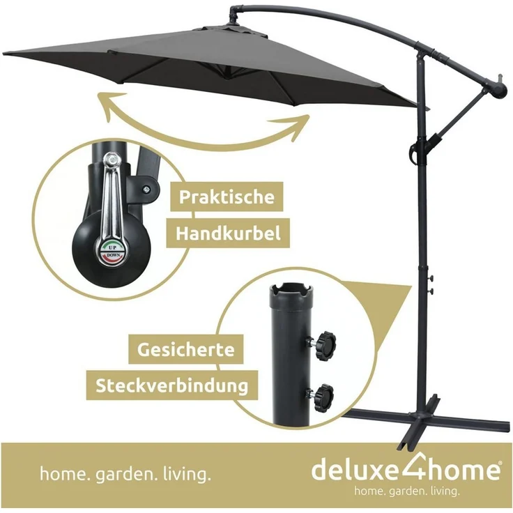 deluxe4home Sonnenschirm Ampelschirm Ø270 cm mit Ständer & Schutzcover I Terrassenschirm, Mit Handkurbel – Bild 3