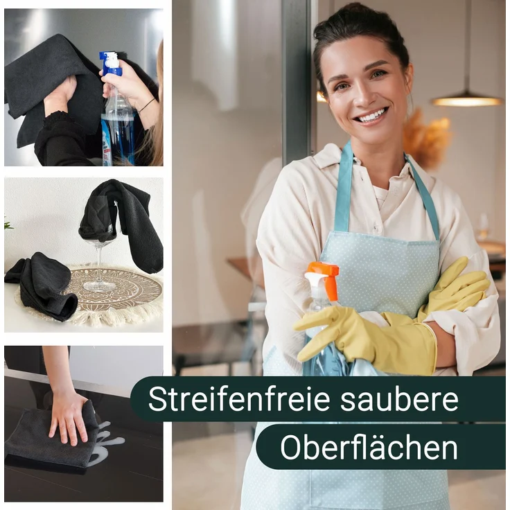 ZOLLNER 10er Set Mikrofasertücher für streifenfreien Glanz, saugstark, schwarz – Bild 4
