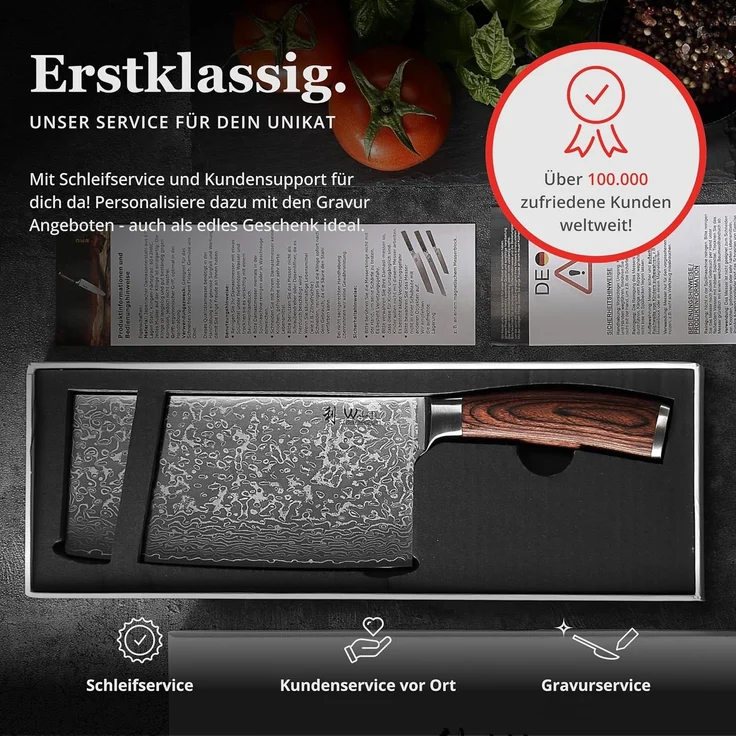 Wakoli Hackmesser EDIB Sakura Damast Hackmesser Küchenmesser 19 cm Klinge – Bild 7