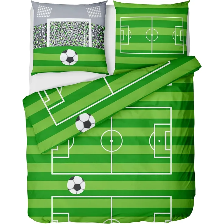 LINKHOFF Kinderbettwäsche Fußball-Bettwäsche 135x200 cm – aus 100% Baumwolle für Kinder in Grün, Kinder Bettwäsche Fußballfan für Jungen u. Mädchen