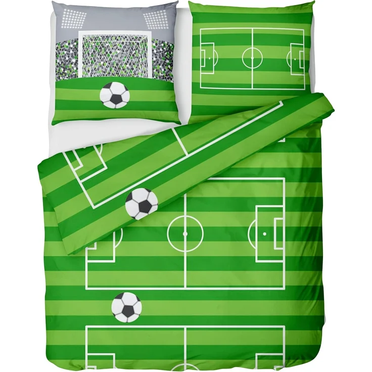 LINKHOFF Kinderbettwäsche Fußball-Bettwäsche 135x200 cm – aus 100% Baumwolle für Kinder in Grün, Kinder Bettwäsche Fußballfan für Jungen u. Mädchen – Bild 1