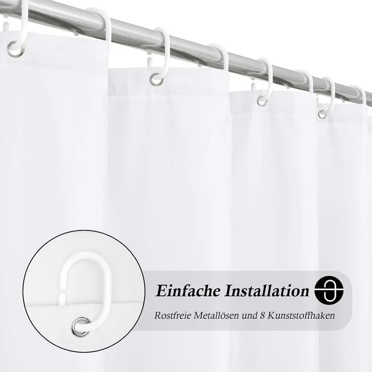 EuroCross Duschvorhang 120x200 Weiß Antischimmel Wasserdicht Badezimmer Textil – Bild 2