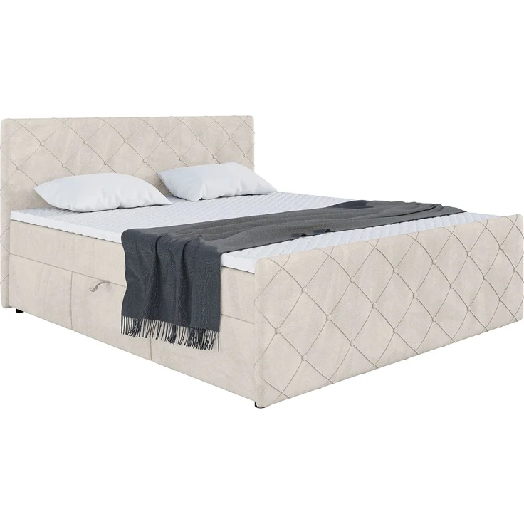 MEBLINI Boxspringbett HENRY 160x200cm - H3B/Beige Samt - mit Bettkasten - Polsterbett - Doppelbett mit Topper & Bonellfederkern-Matratze – Bild 2