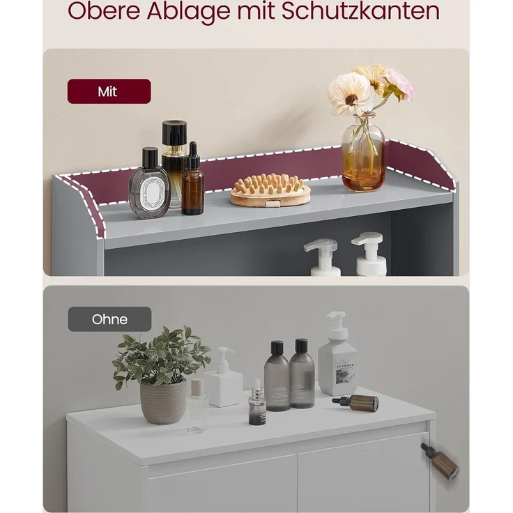 VASAGLE Badezimmerschrank, Badschrank mit 2 Türen, 2 verstellbare Eingeböden, 30 x 60 x 100 cm, Schrank für Esszimmer, Küche, Wohnzimmer, Taubengrau BBC770G02 – Bild 5