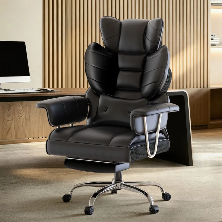 Botifly Chefsessel mit Fußstütze, PU-Leder, Schwarz, 90°-135° Relaxfunktion, 5-Schicht-Polsterung, 31.5 x 63.5 x 91.5 cm – Bild 7