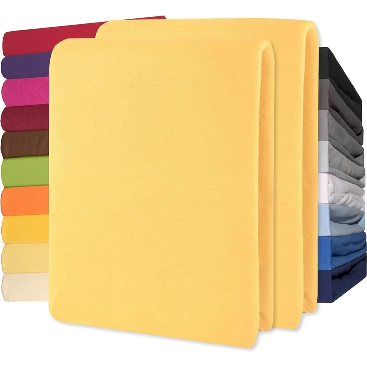 CelinaTex Jersey Spannbettlaken Lucina Doppelpack 140x200-160x200 cm Creme gelb 100% Baumwolle gekämmt bis 26cm Matratzenhöhe Oeko-TEX