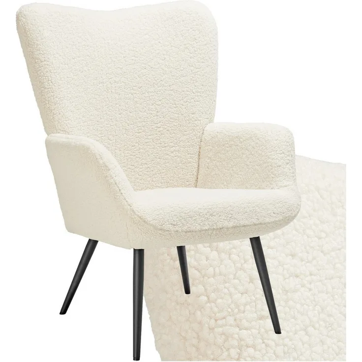 tectake Relaxsessel Sessel Hygge gepolstert, Bouclé-Stoff, Belastbarkeit 150 kg, Ergonomische Rückenlehne und Armlehnen für höchsten Komfort