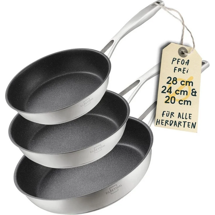 SILBERTHAL Bratpfannen Set 3 teilig - Edelstahlpfanne Beschichtet - 20, 24 und 28 cm - Induktionsgeeignet - Anti-Haft - Backofenfest bis 250° – Bild 1
