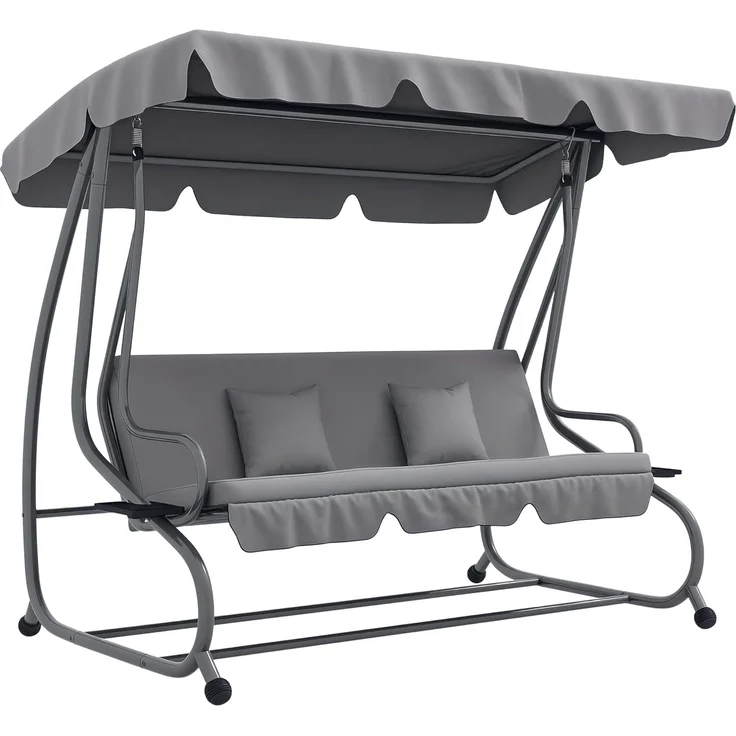Outsunny Hollywoodschaukel Gartenschaukel mit Sonnendach, Liegefunktion, 2-Sitzer, Bettfunktion, Schaukelbank, 1 tlg, Bettschaukel, für Garten, Hellgrau – Bild 1