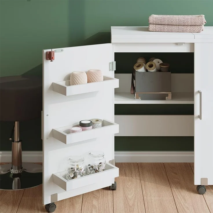 Nähtisch Carmen Weiß 160 x 80.2 cm mit 6 Regalfächer Vicco – Bild 4