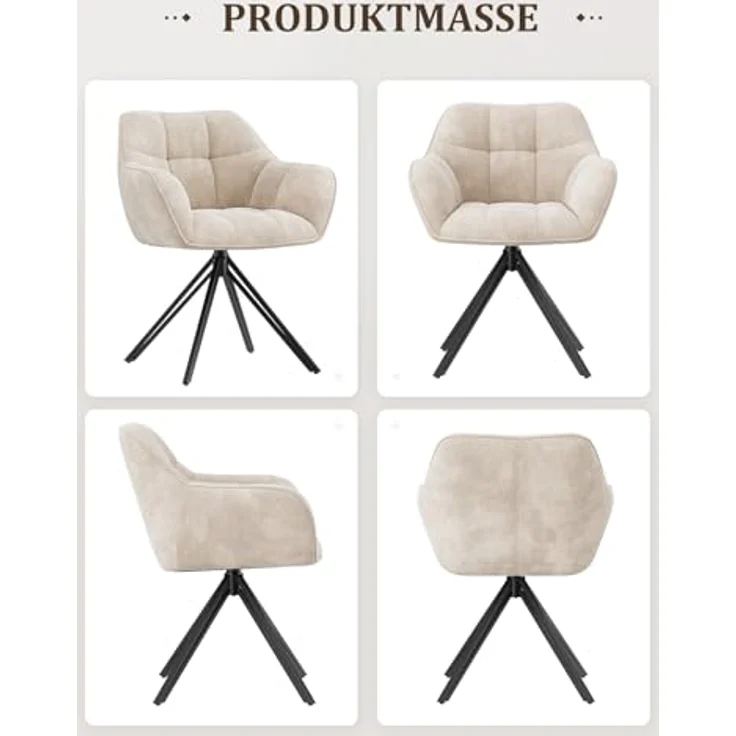 COLAMY Drehstühle für Esszimmer, 6er Set, Drehbare Polsterstühle mit Armlehnen und Rückenlehne, Bequeme Küchenstühle für Wohnzimmer & Essbereich, Beige – Bild 9