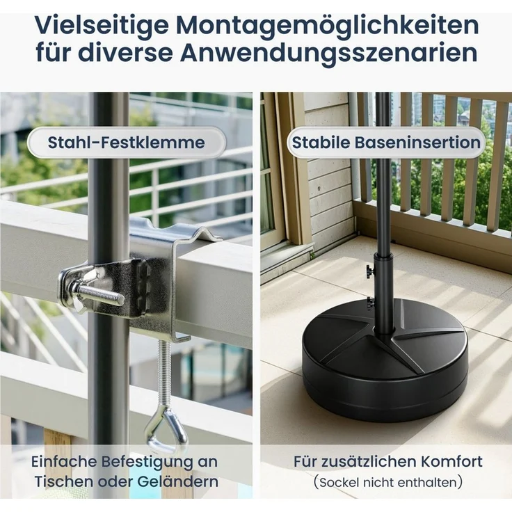 PHI VILLA Sonnenschirm, LxB: 180x130 cm, 360°Drehbar Sonnenschirm mit Hülle & klemme, Aluminium Balkonschirm Höhenverstellbar Windfest Stabil zum Mitnehmen – Bild 4