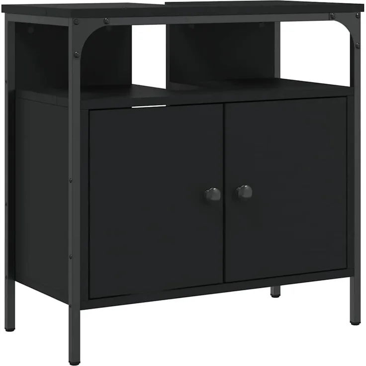 Waschbeckenunterschrank, Badschrank, Unterschrank Schwarz 60x30x60 cm Holzwerkstoff j301p