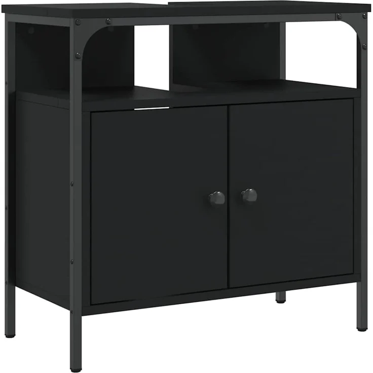 Waschbeckenunterschrank, Badschrank, Unterschrank Schwarz 60x30x60 cm Holzwerkstoff j301p – Bild 1