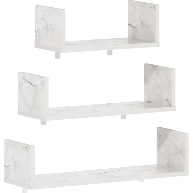 Furinno Rossi Schlafzimmerdekor-Wandregale mit unsichtbaren Halterungen, Marmorweiß, 3er-Set – Bild 5
