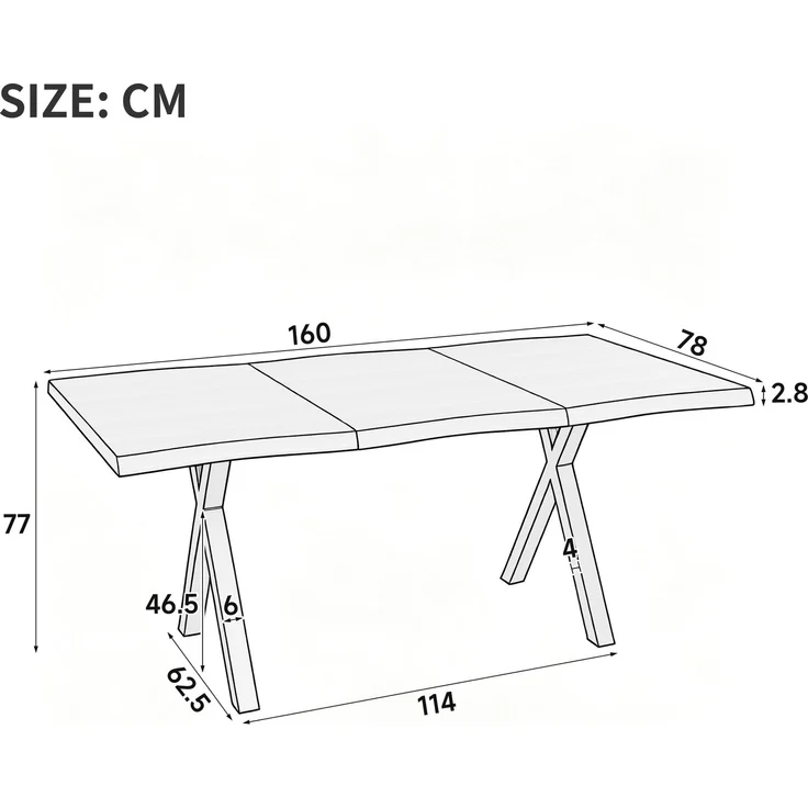 Merax Esstisch 160*78*75cm, geeignet für 4-6 Personen, Wellenförmiges Tischplattendesign, verdickte Tischplatte, X-förmige Eisenbeine, Holzfarbe – Bild 4
