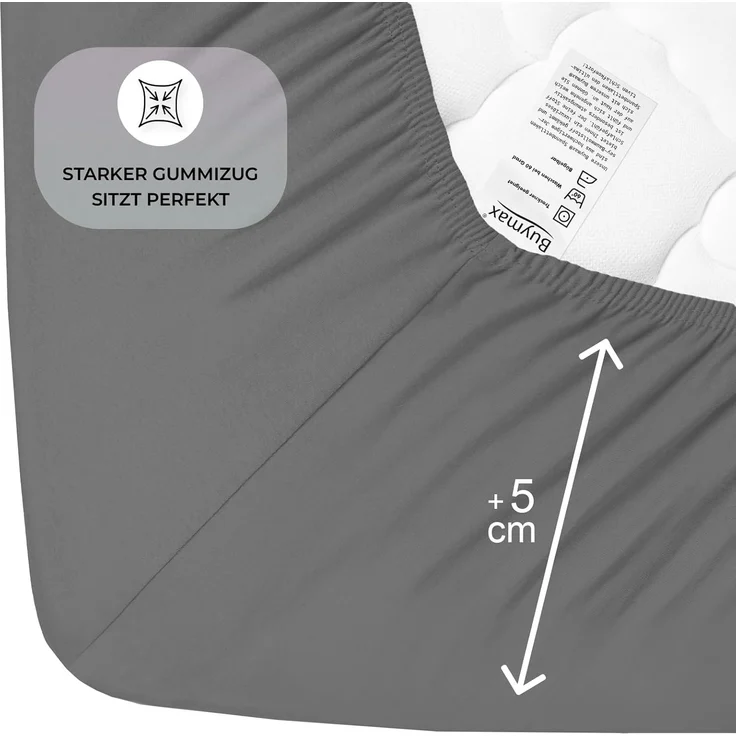 Buymax Spannbettlaken Topper, Spannbetttuch für Topper bis 9 cm Höhe, 100% Baumwolle Jersey, Anthrazit-grau, Topper 120x200 cm, 1 – Bild 4