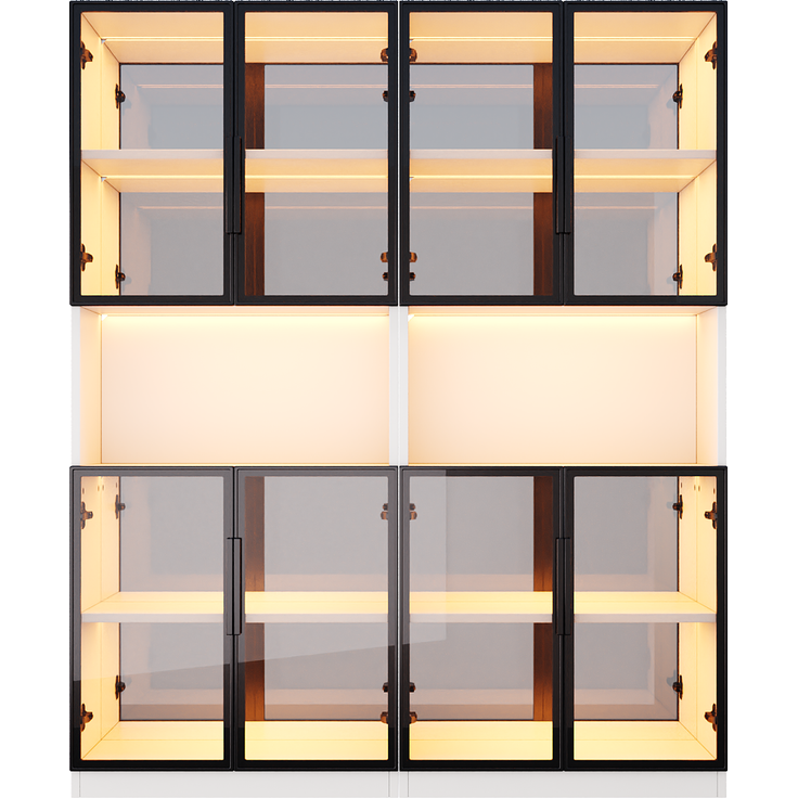 ZUBALIYA Vitrinenschrank 2er-Set, 140 x 30 x 170 cm, Glasvitrine mit LED-Beleuchtung und Spiegelrückwand, Vitrinenschrank mit grauen ESG-Glastüren, Hochschrank für Wohnzimmer, Esszimmer, Küche und Büro – Bild 8