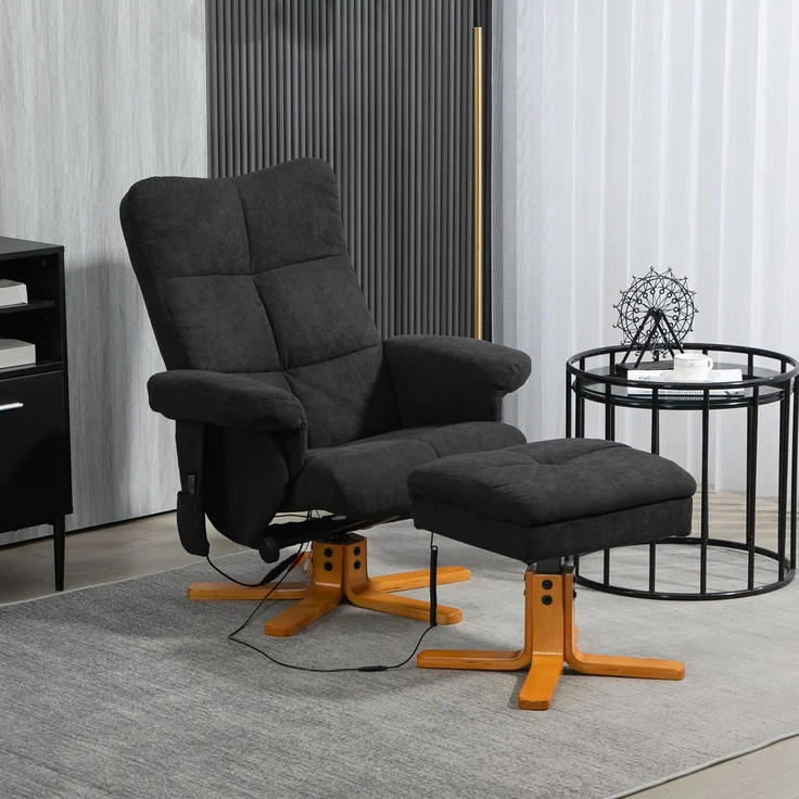 MELAYR, Massagesessel mit Liegefunktion und Fußhocker, 145°-Neigung, Polyester, 80 x 86 x 99 cm, Schwarz – Bild 3