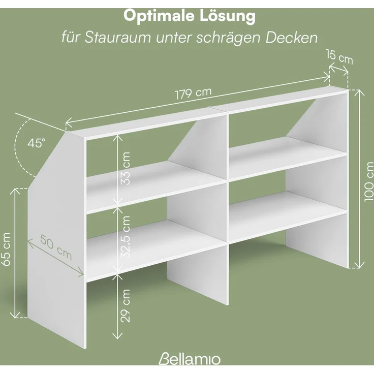 Bellamio 'Aland' Dachschrägenregal, weiß, 100x50x179 cm, Regal für Dachschräge mit 6 Fächern – Bild 5