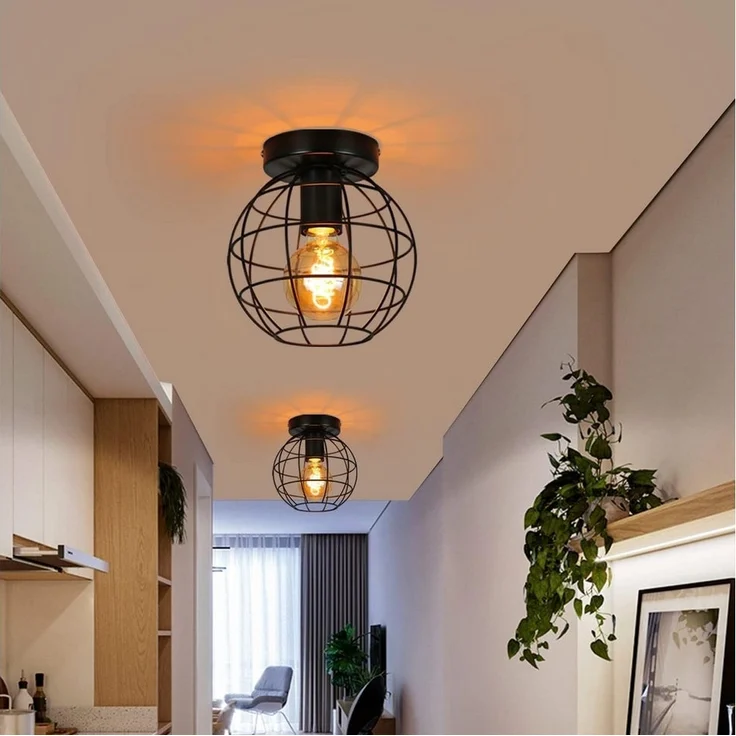 Nettlife Deckenleuchte Vintage Schwarz Metall E27 Rund für Flur Wohnnen, Industrial, LED wechselbar, Küche Schlafzimmer Wohnzimmer Esszimmer – Bild 5