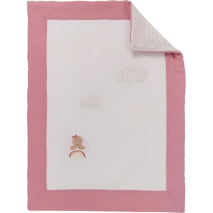 Nattou Kleine Kuscheldecke Kaninchen Pauline für Babys, 75x100 cm, Pauline und Sasha, Altrosa/Weiß