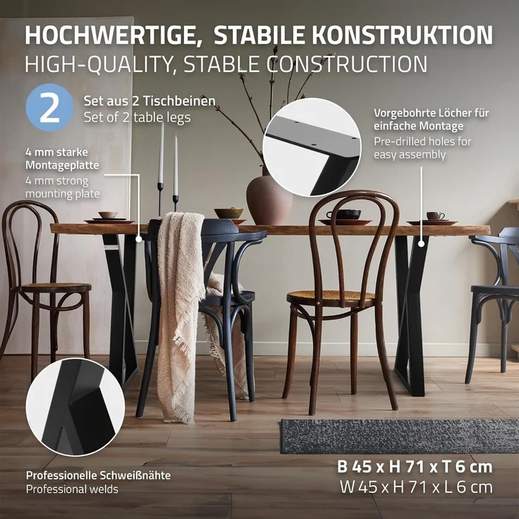 ML-DESIGN Tischbein 2er Set Tischgestell Tischkufen Möbelfüße aus Stahl Industriedesign, Kufengestell X-Form Schwarz für Esstisch/Schreibtisch DIY-Projekte – Bild 2