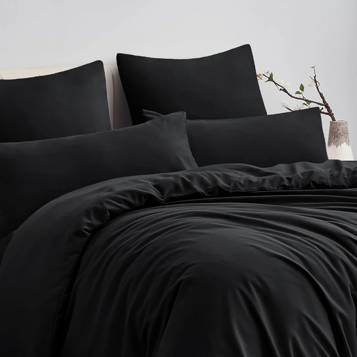 Bettwäsche Set 220x240 Schwarz Mikrofaser Reißverschluss 3tlg weich 2x80x80 – Bild 4